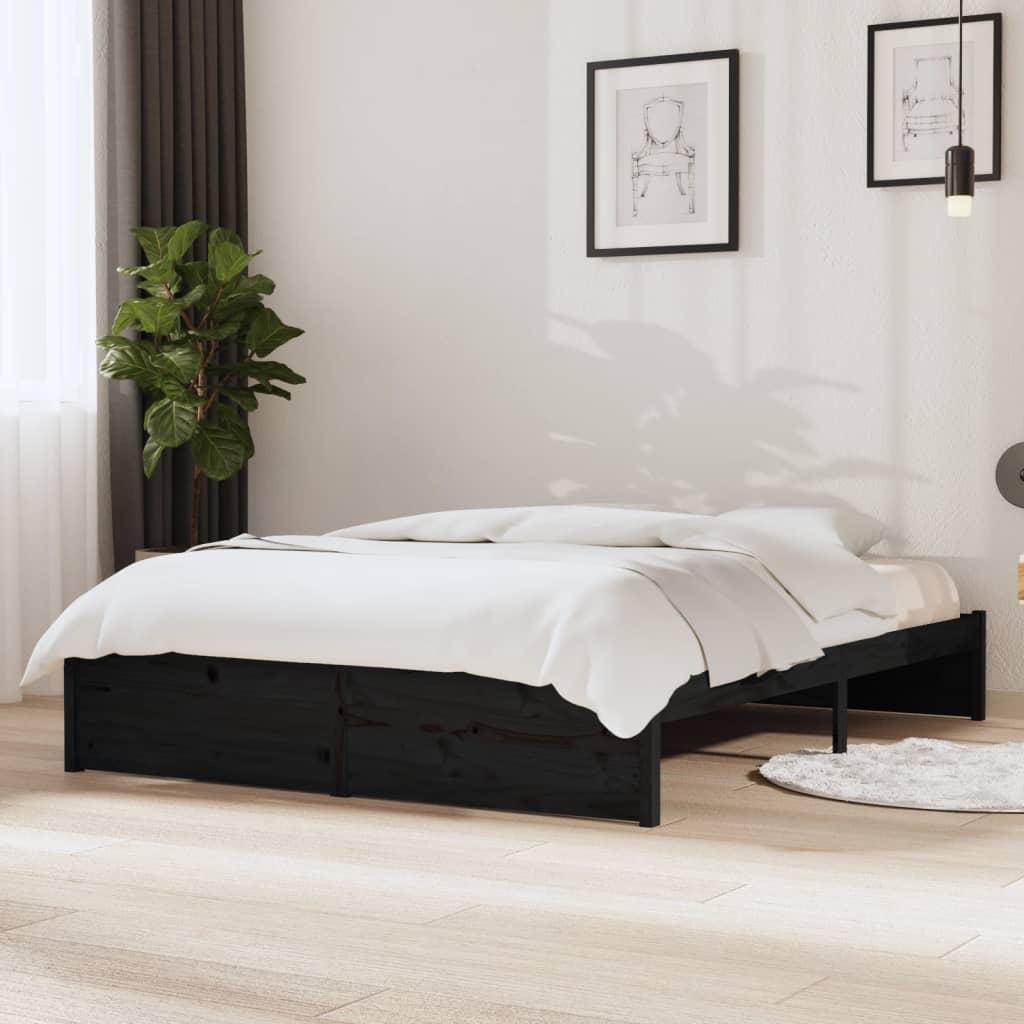 Cadre de lit sans matelas noir bois massif 140x190 cm - XIOS