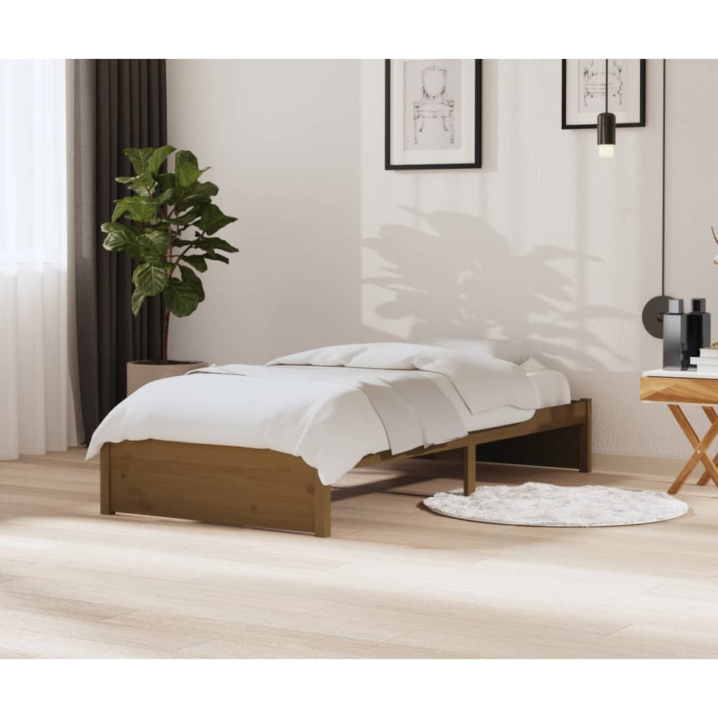 Cadre de lit sans matelas marron miel bois massif 90x200 cm - XIOS