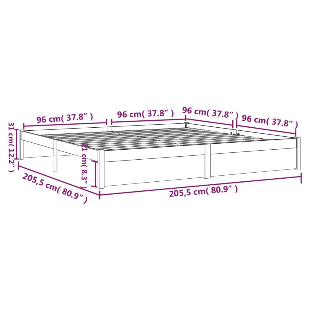 Cadre de lit sans matelas marron miel bois massif 200x200 cm - XIOS