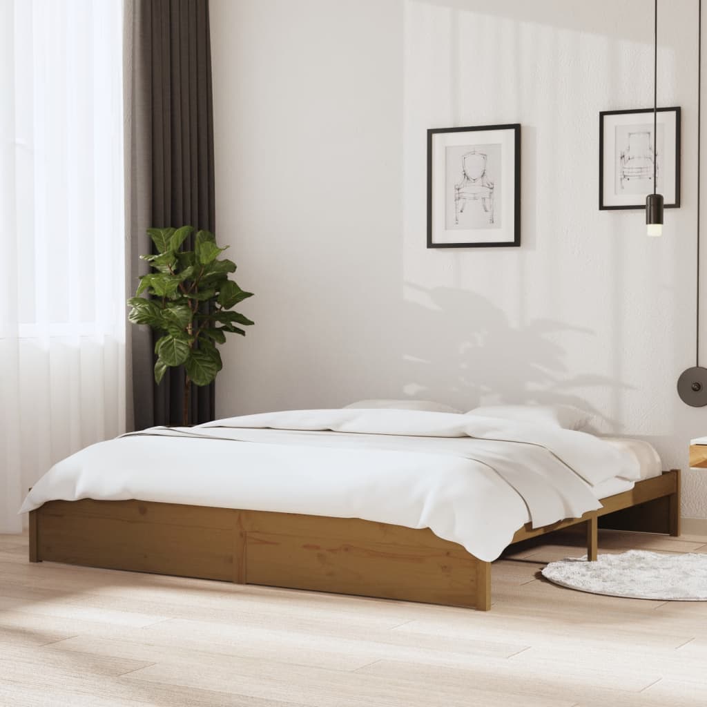 Cadre de lit sans matelas marron miel bois massif 200x200 cm - XIOS