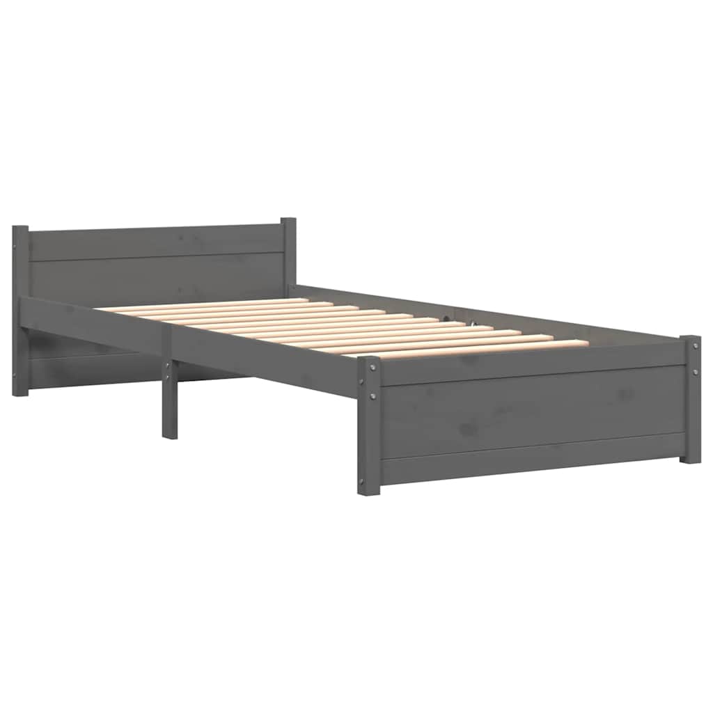 Cadre de lit sans matelas gris bois massif 75x190 cm - XIOS