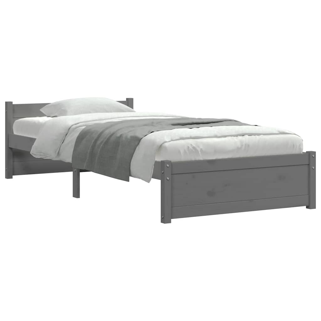 Cadre de lit sans matelas gris bois massif 75x190 cm - XIOS