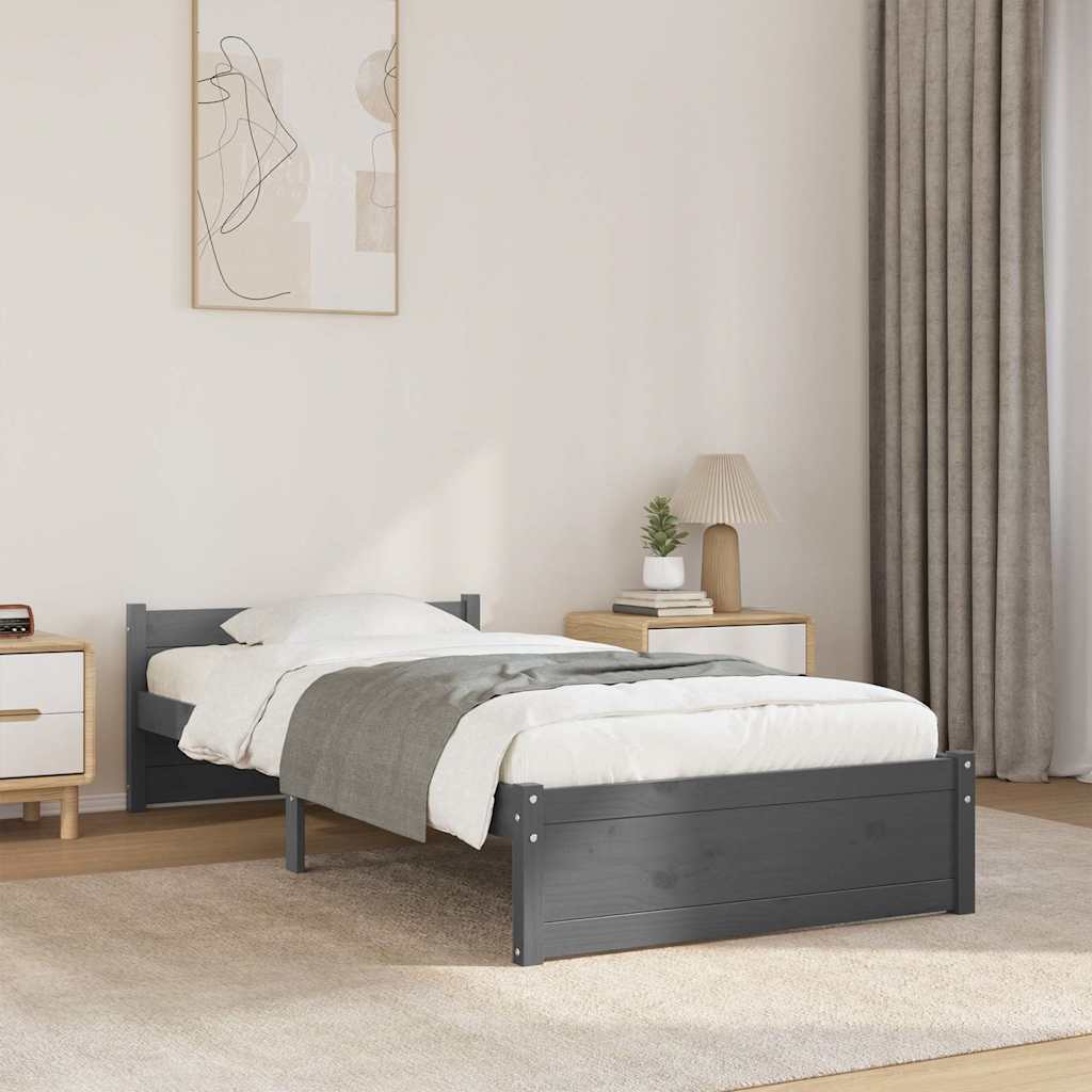 Cadre de lit sans matelas gris bois massif 75x190 cm - XIOS
