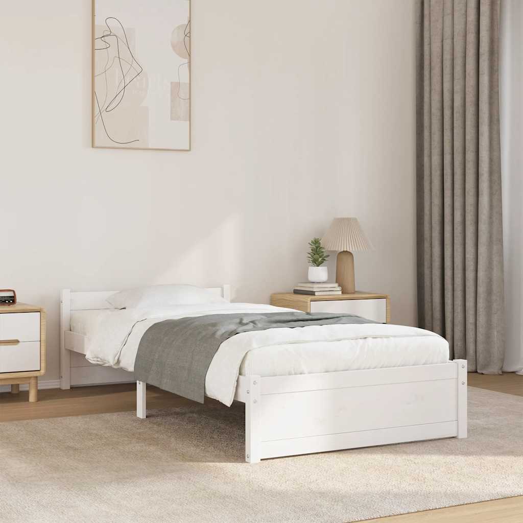 Cadre de lit sans matelas blanc bois massif 90x190 cm - XIOS