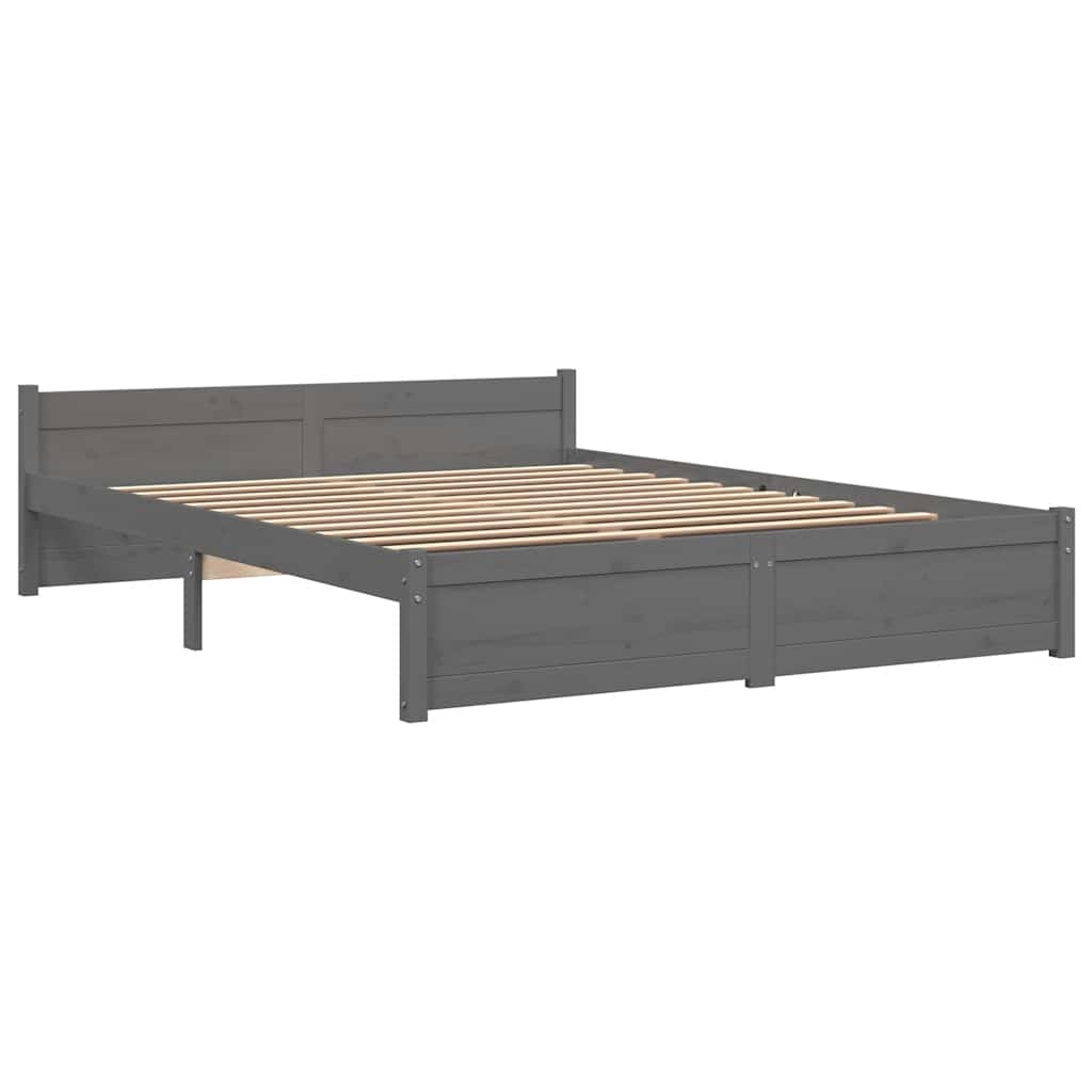 Cadre de lit sans matelas gris bois massif 135x190 cm - XIOS