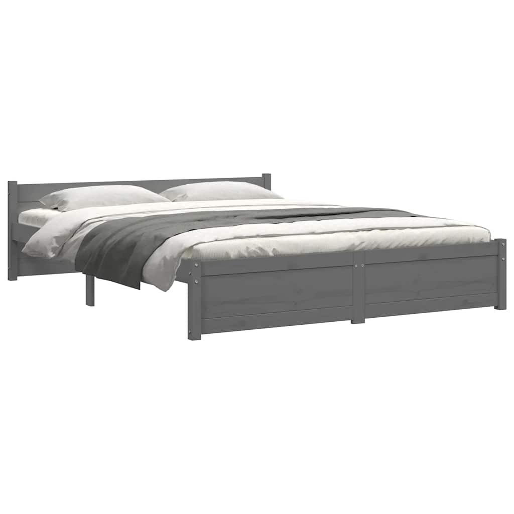 Cadre de lit sans matelas gris bois massif 135x190 cm - XIOS
