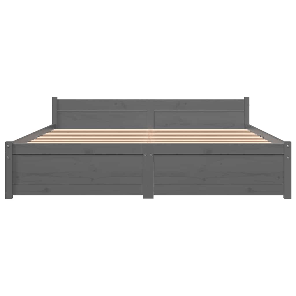 Cadre de lit sans matelas gris bois massif 135x190 cm - XIOS