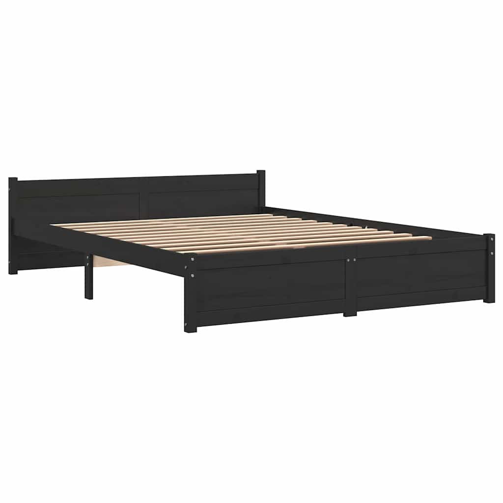 Cadre de lit sans matelas noir bois massif 135x190 cm - XIOS