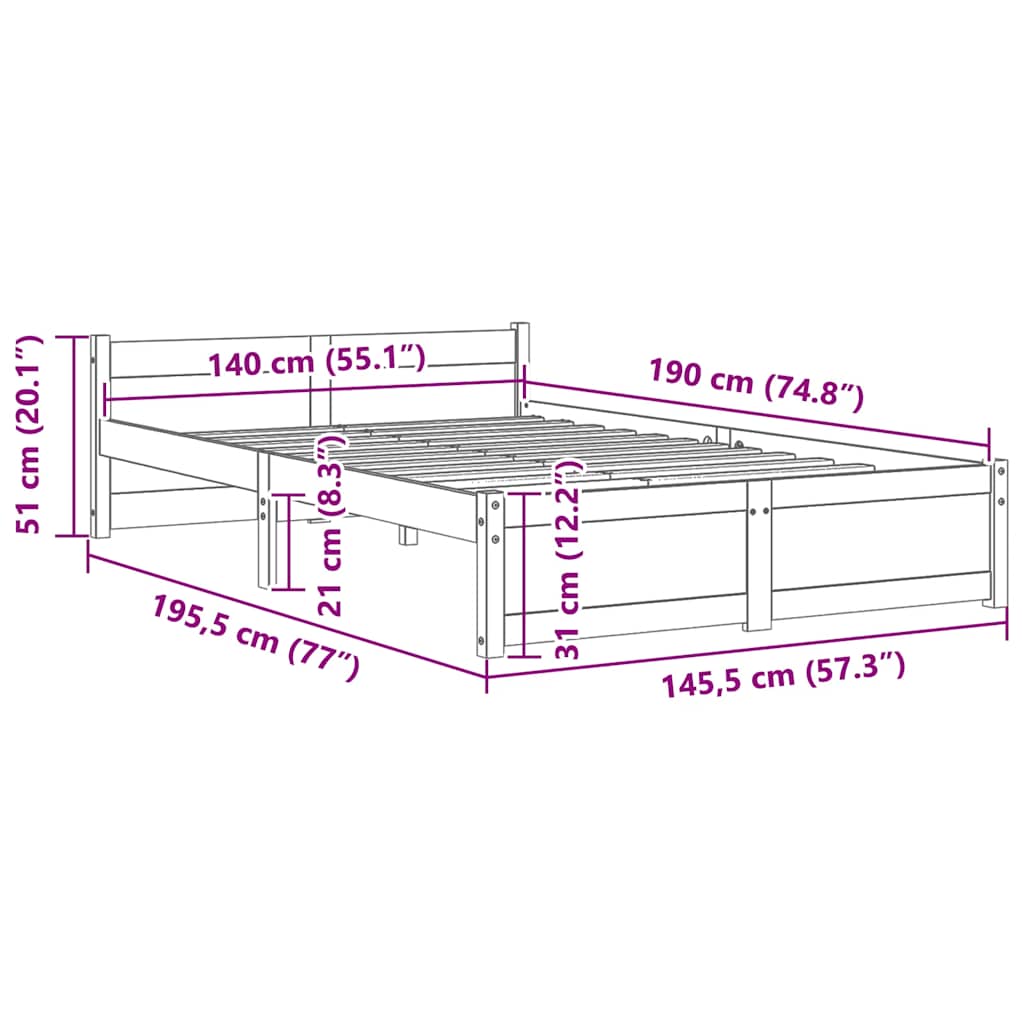 Cadre de lit sans matelas blanc bois massif 140x190 cm - XIOS