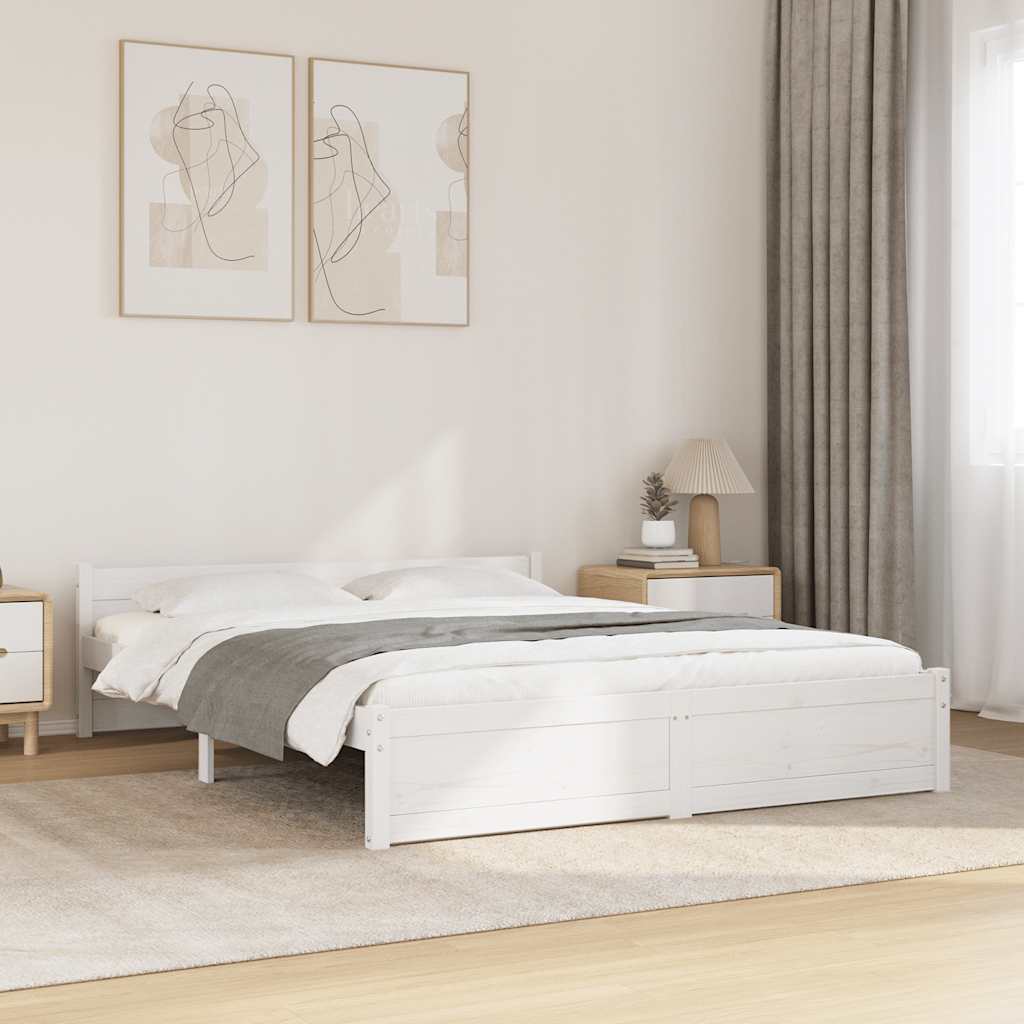 Cadre de lit sans matelas blanc bois massif 140x190 cm - XIOS