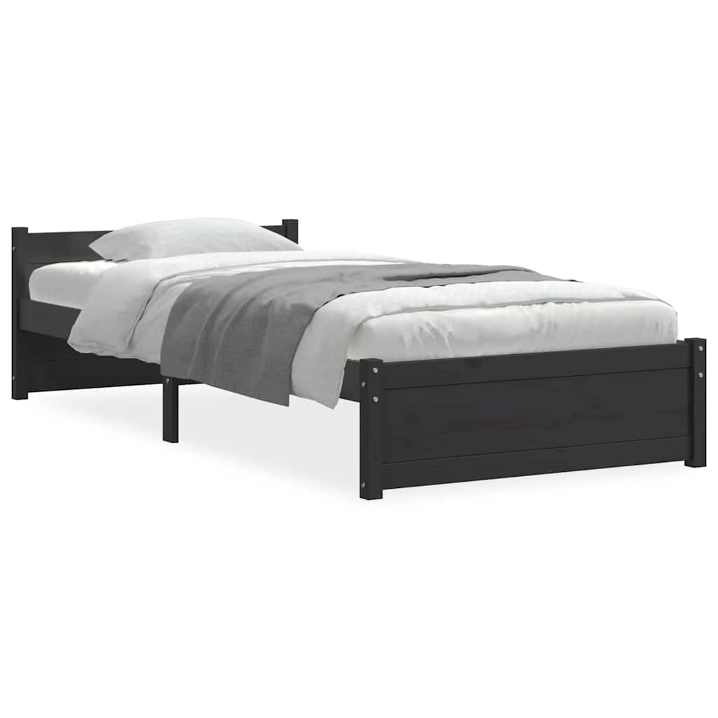 Cadre de lit sans matelas noir bois massif 90x200 cm - XIOS