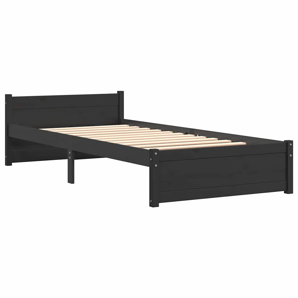 Cadre de lit sans matelas noir bois massif 90x200 cm - XIOS