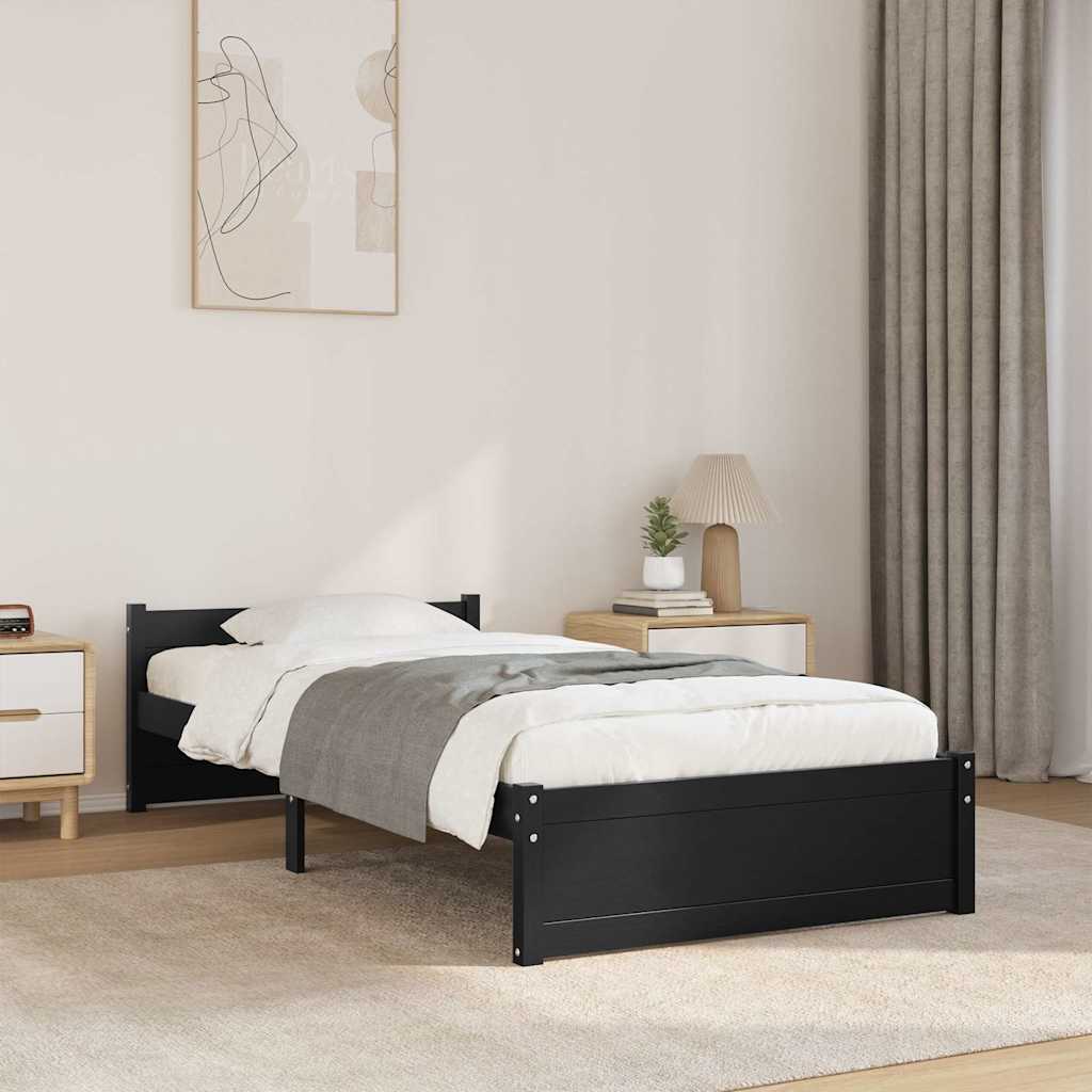 Cadre de lit sans matelas noir bois massif 90x200 cm - XIOS