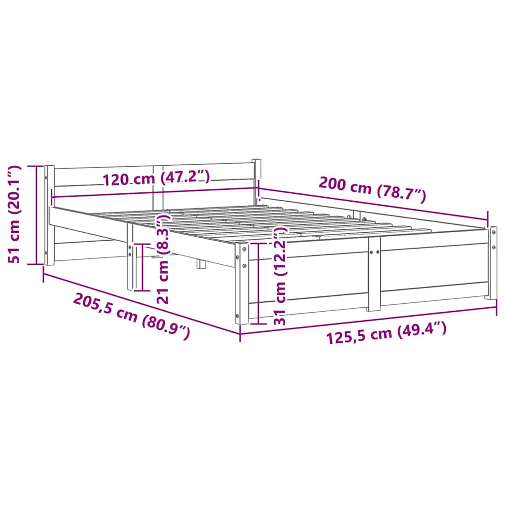 Cadre de lit sans matelas blanc bois massif 120x200 cm - XIOS