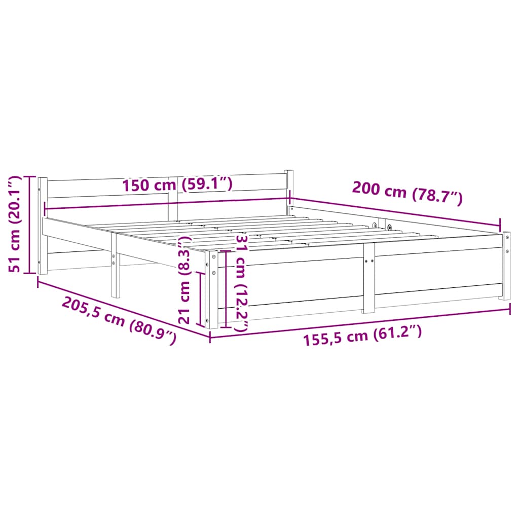 Cadre de lit sans matelas bois massif 150x200 cm - XIOS