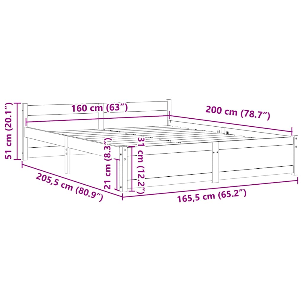 Cadre de lit sans matelas blanc bois massif 160x200 cm - XIOS