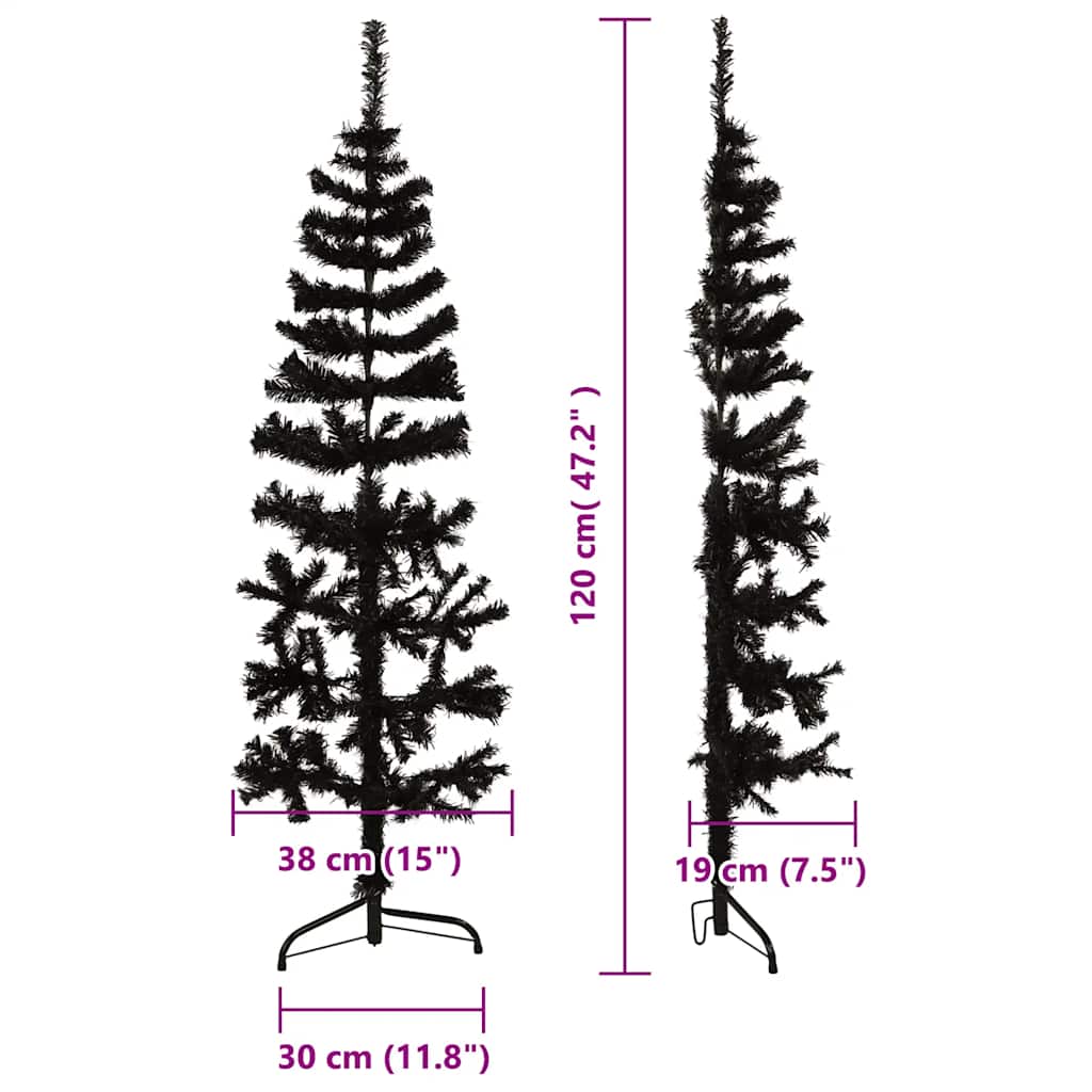 Demi sapin de Noël artificiel mince avec support Noir 120 cm - XIOS