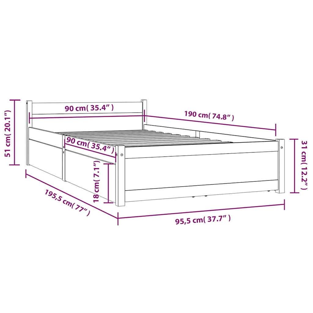 Cadre de lit sans matelas avec tiroirs blanc - XIOS