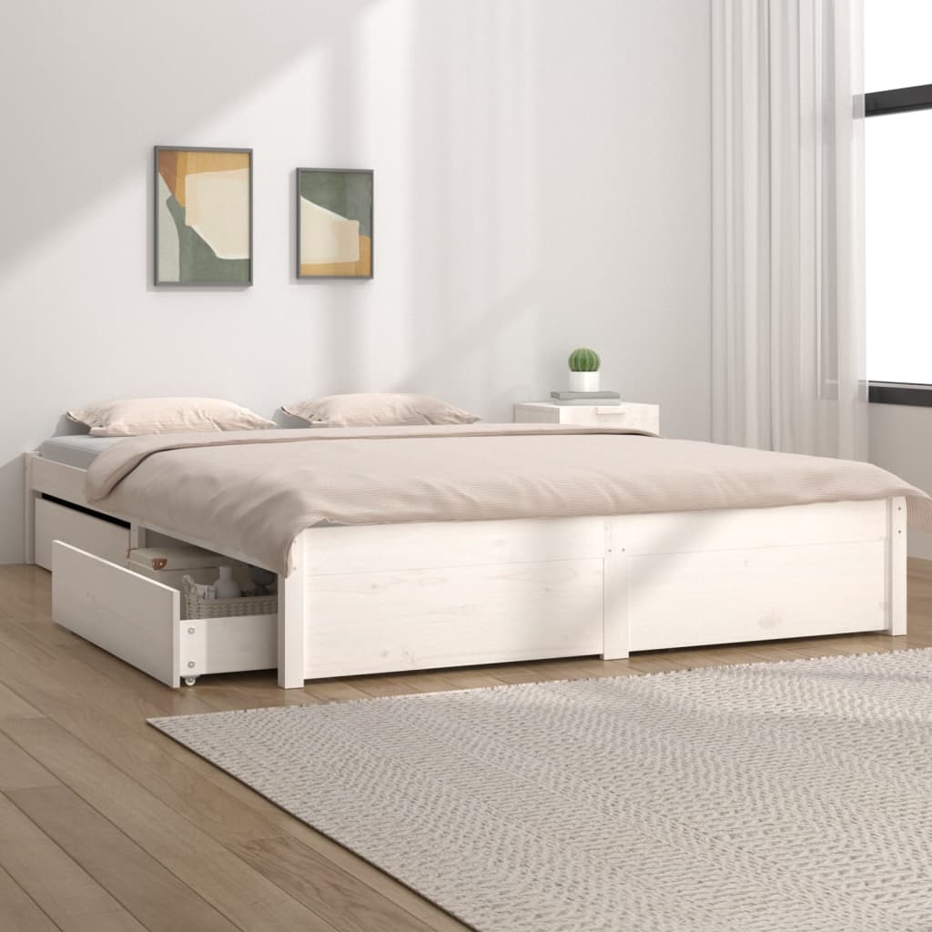 Cadre de lit sans matelas avec tiroirs blanc 120x200 cm - XIOS