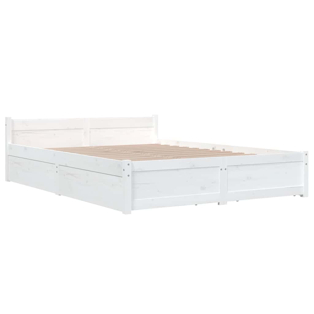 Cadre de lit sans matelas avec tiroirs blanc 140x190 cm