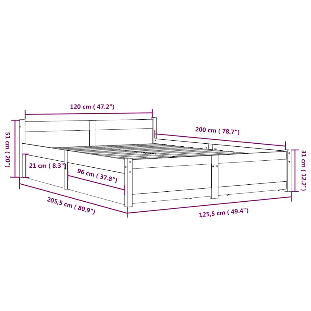 Cadre de lit sans matelas avec tiroirs blanc 120x200 cm - XIOS