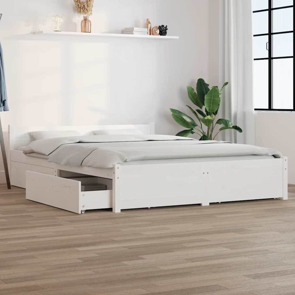 Cadre de lit sans matelas avec tiroirs blanc 120x200 cm - XIOS