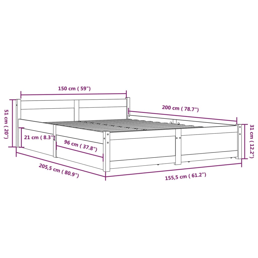 Cadre de lit sans matelas avec tiroirs blanc - XIOS