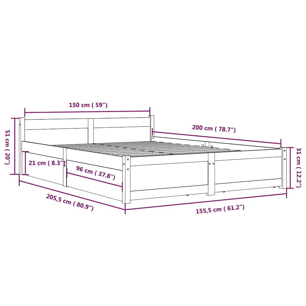 Cadre de lit sans matelas avec tiroirs blanc