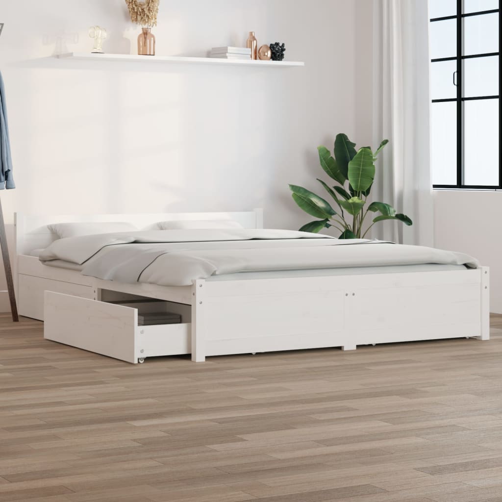 Cadre de lit sans matelas avec tiroirs blanc 160x200 cm - XIOS