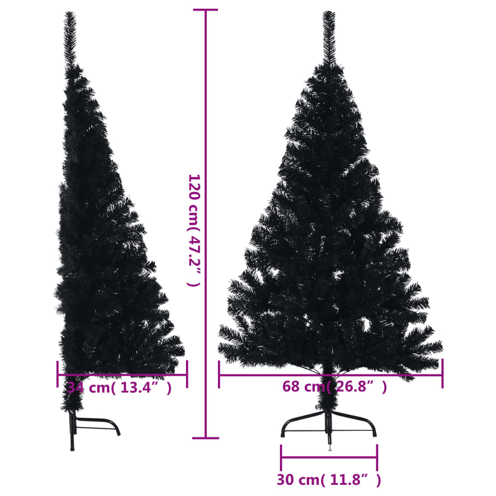 Demi sapin de Noël artificiel avec support Noir 120 cm PVC - XIOS