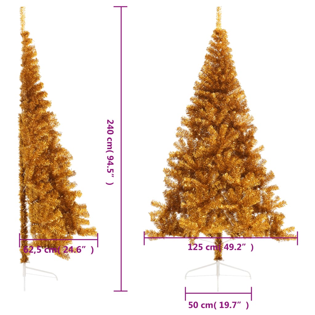 Demi sapin de Noël artificiel avec support doré 240 cm PET - XIOS