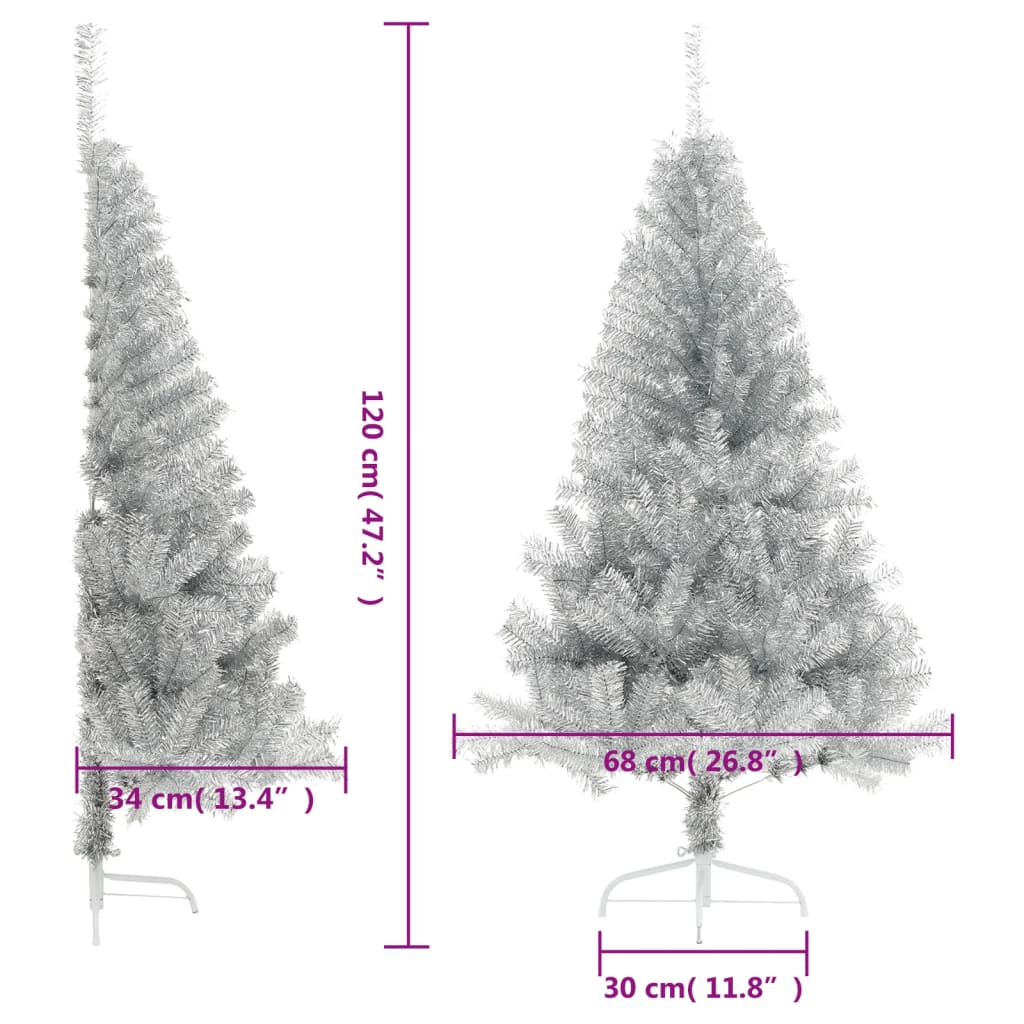 Demi sapin de Noël artificiel avec support argenté 120 cm PET - XIOS