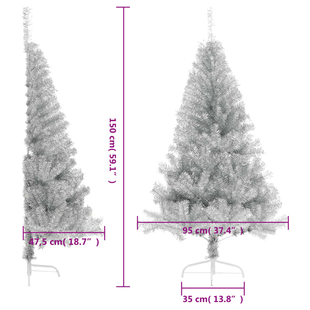 Demi sapin de Noël artificiel avec support argenté 150 cm PET - XIOS