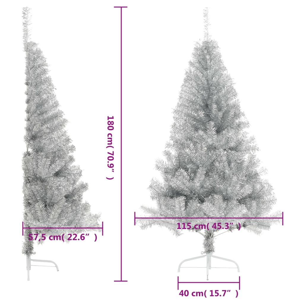 Demi sapin de Noël artificiel avec support argenté 180 cm PET - XIOS