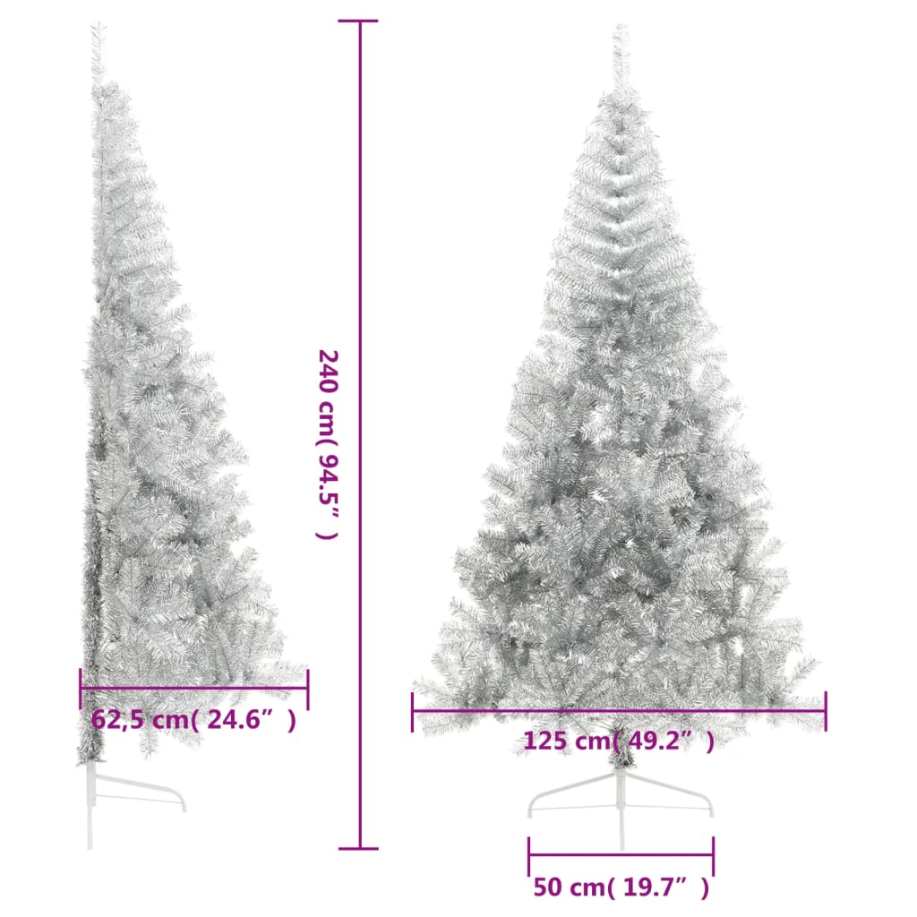 Demi sapin de Noël artificiel avec support argenté 240 cm PET - XIOS