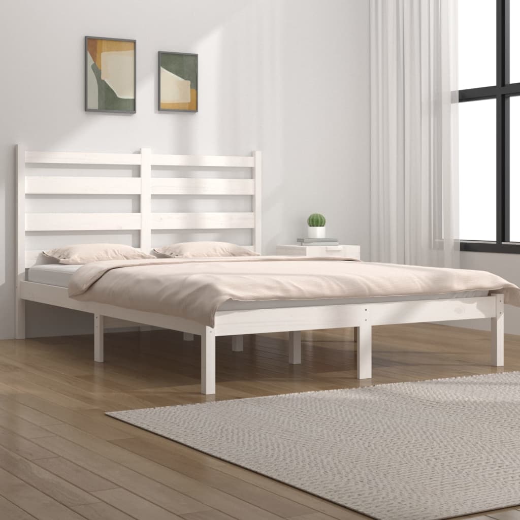 Cadre de lit sans matelas blanc bois de pin massif - XIOS