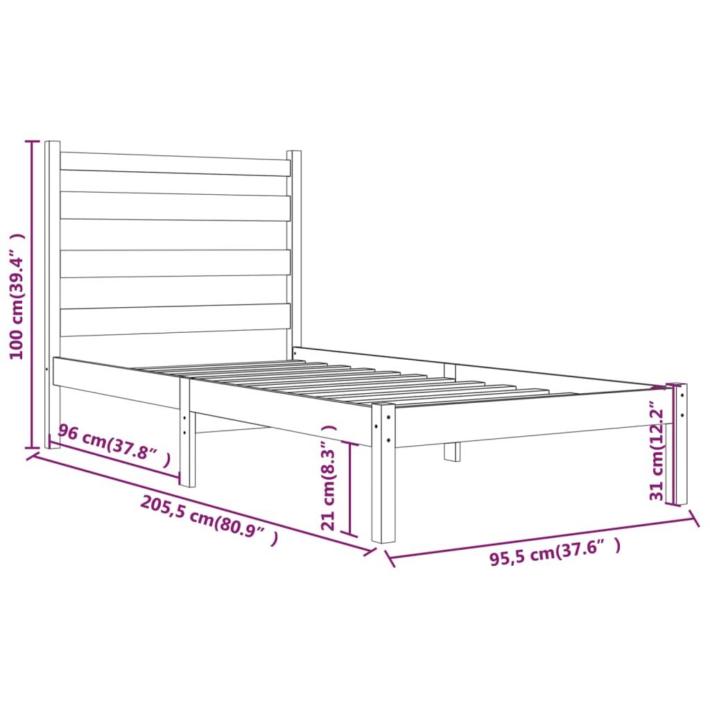 Cadre de lit sans matelas bois massif 90x200 cm - XIOS