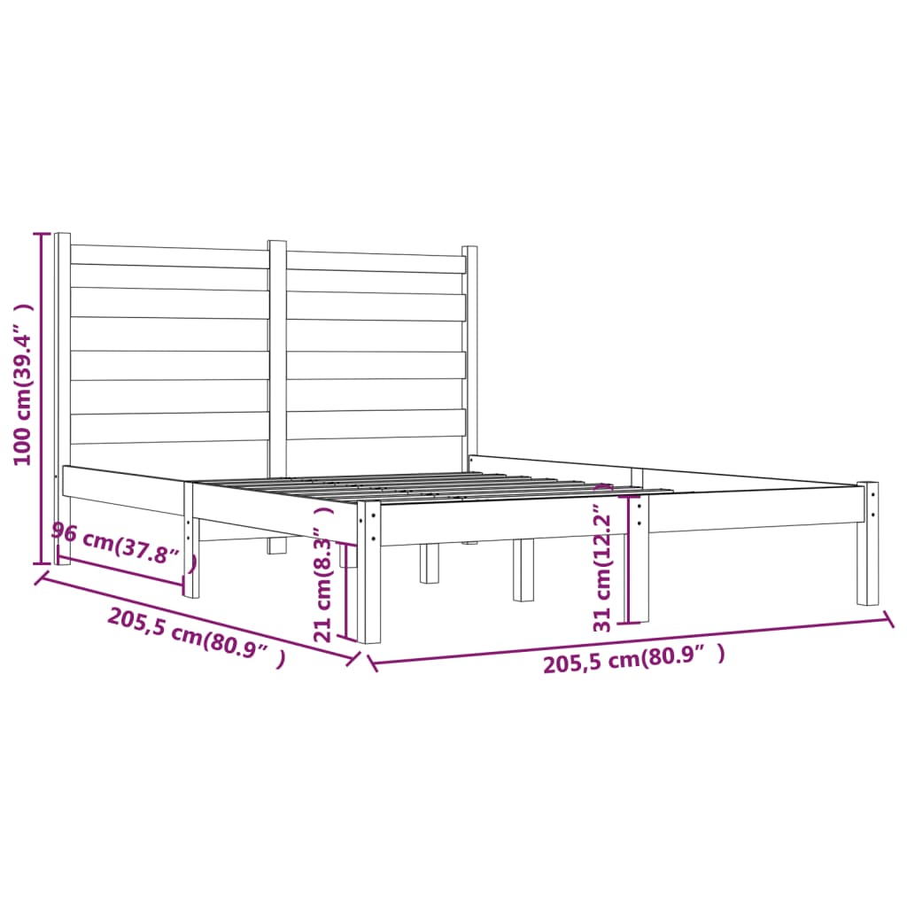 Cadre de lit sans matelas noir bois massif 200x200 cm - XIOS