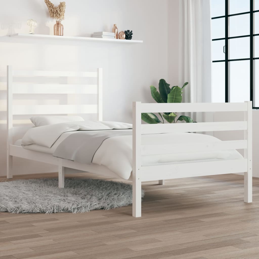 Cadre de lit sans matelas bois de pin massif 100x200 cm blanc - XIOS