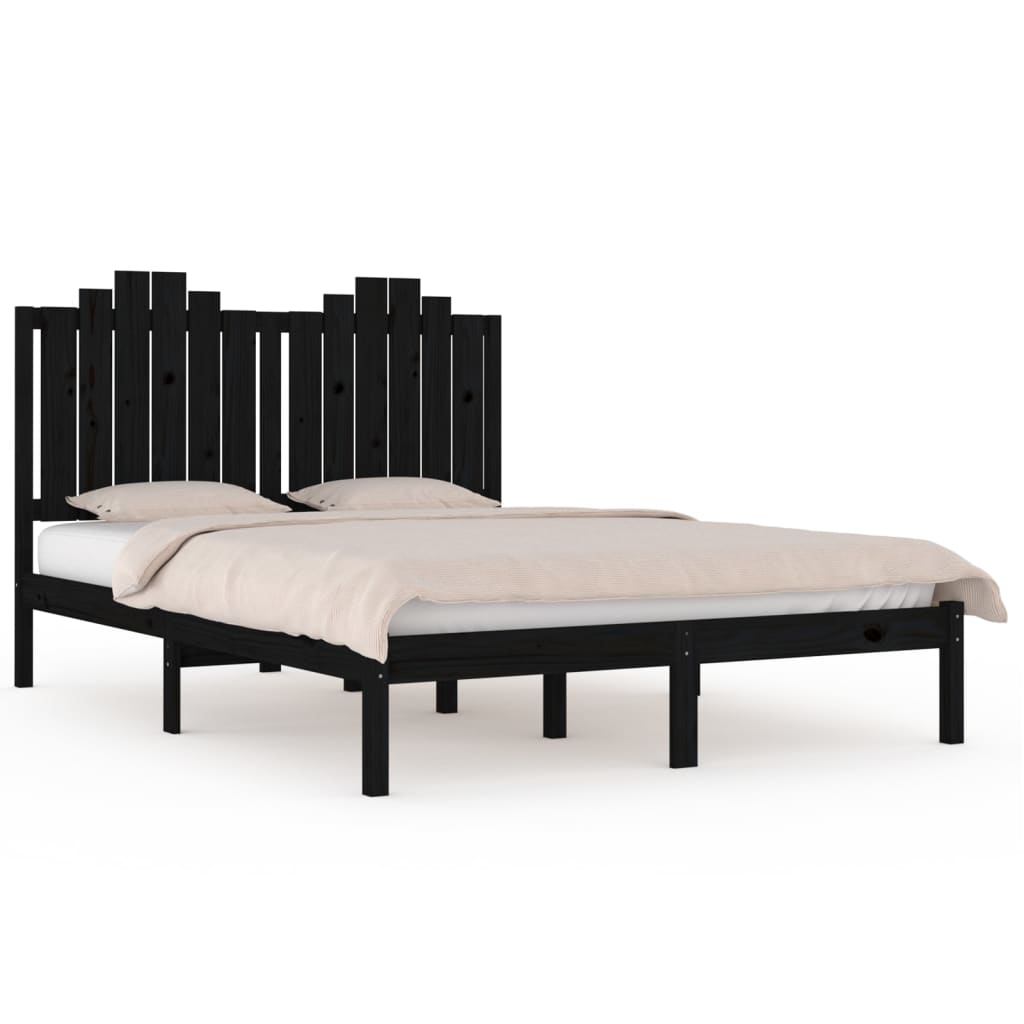 Cadre de lit sans matelas noir bois massif 140x190 cm - XIOS