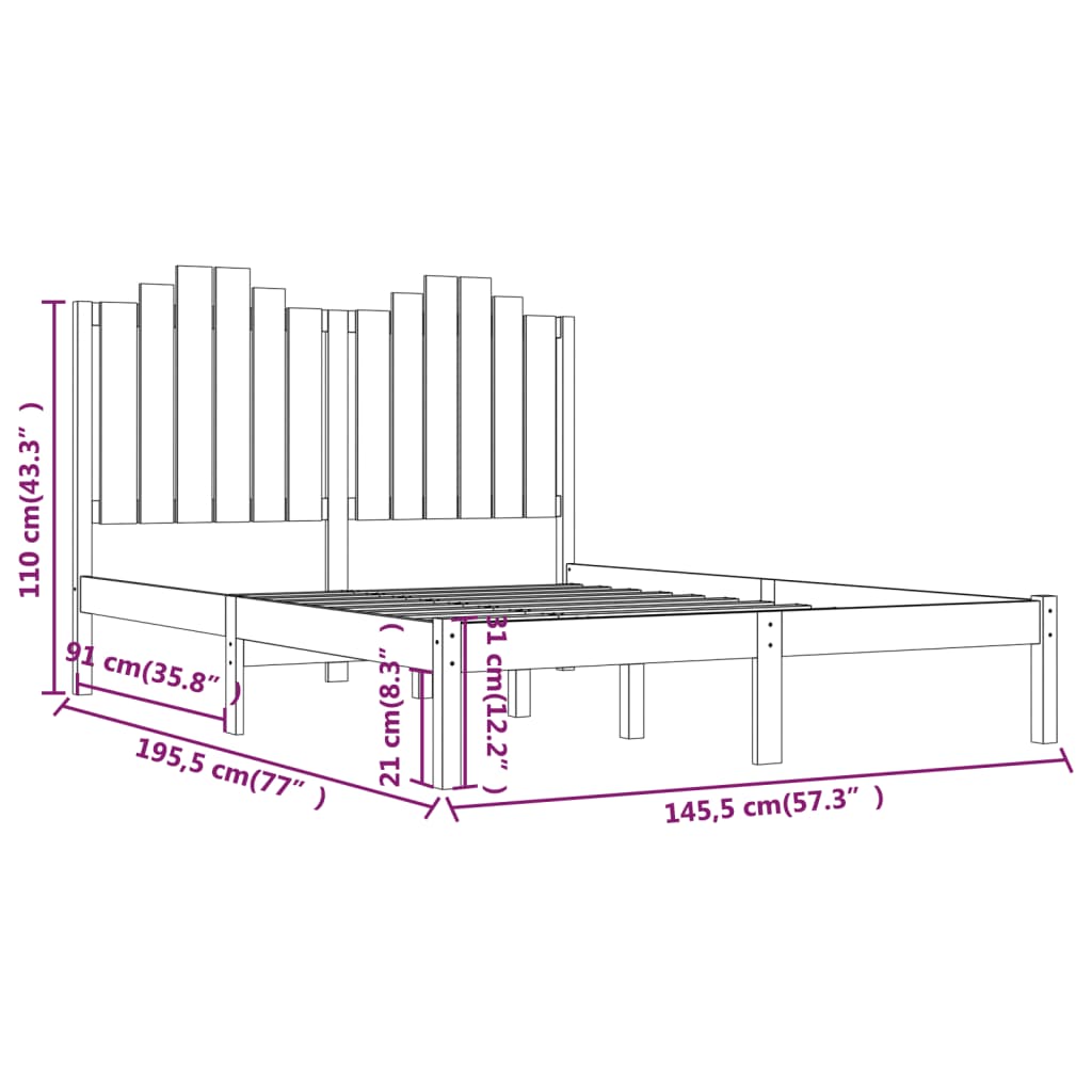 Cadre de lit sans matelas noir bois massif 140x190 cm - XIOS