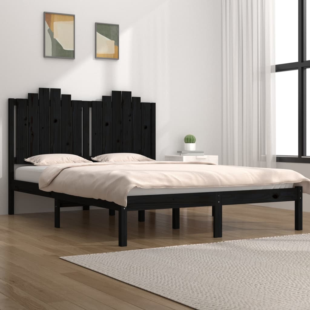 Cadre de lit sans matelas noir bois massif 140x190 cm - XIOS