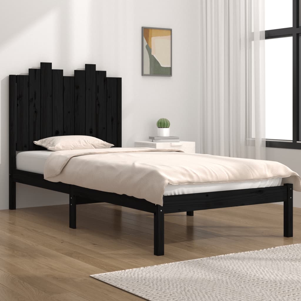 Cadre de lit sans matelas noir bois massif 100x200 cm - XIOS