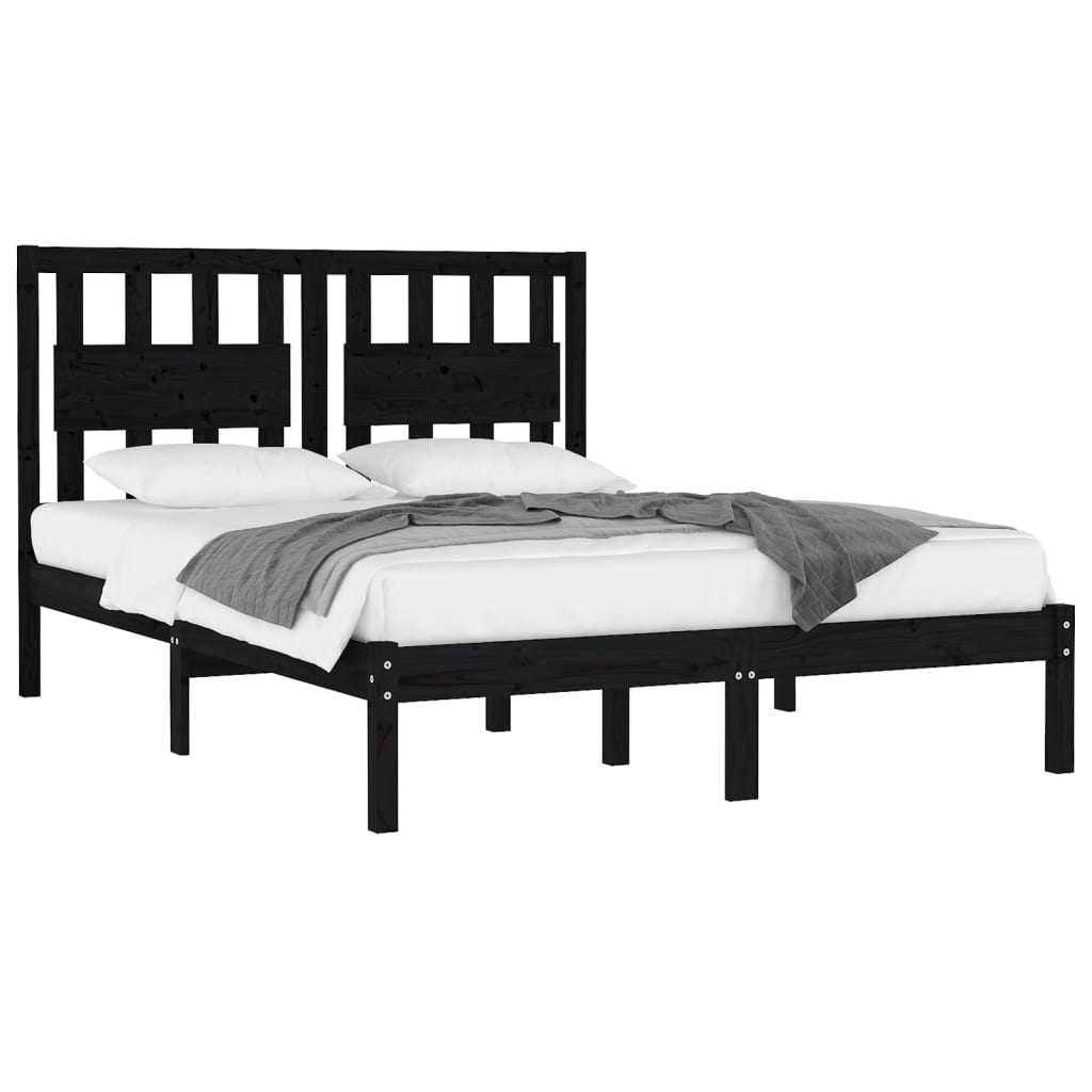 Cadre de lit sans matelas noir bois massif 140x190 cm - XIOS