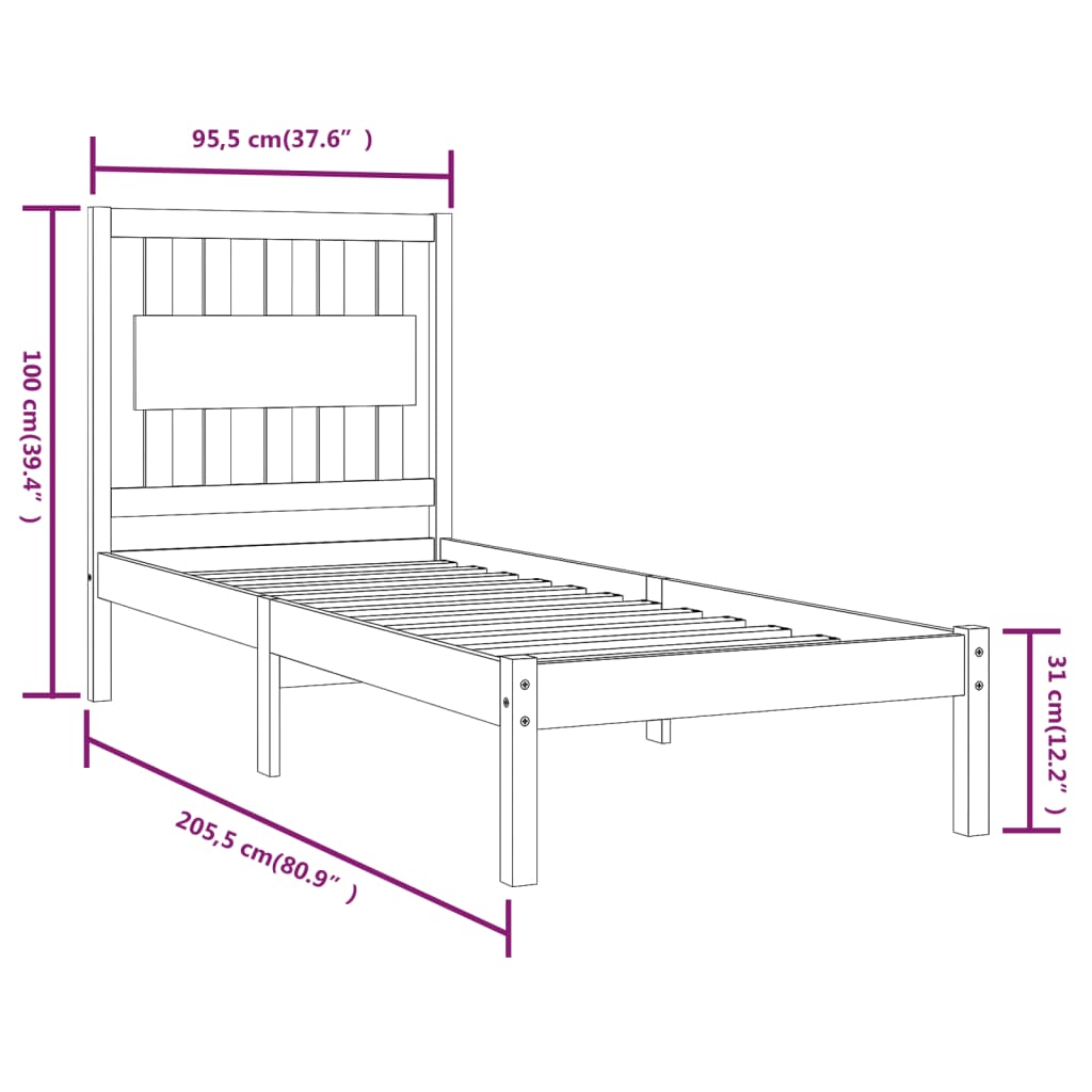 Cadre de lit sans matelas bois massif 90x200 cm - XIOS