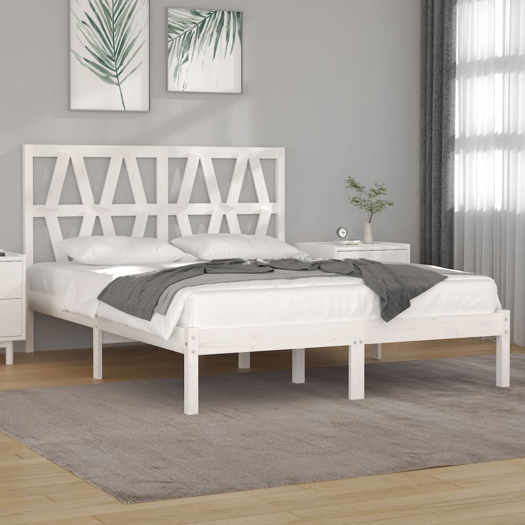Cadre de lit sans matelas blanc bois massif - XIOS