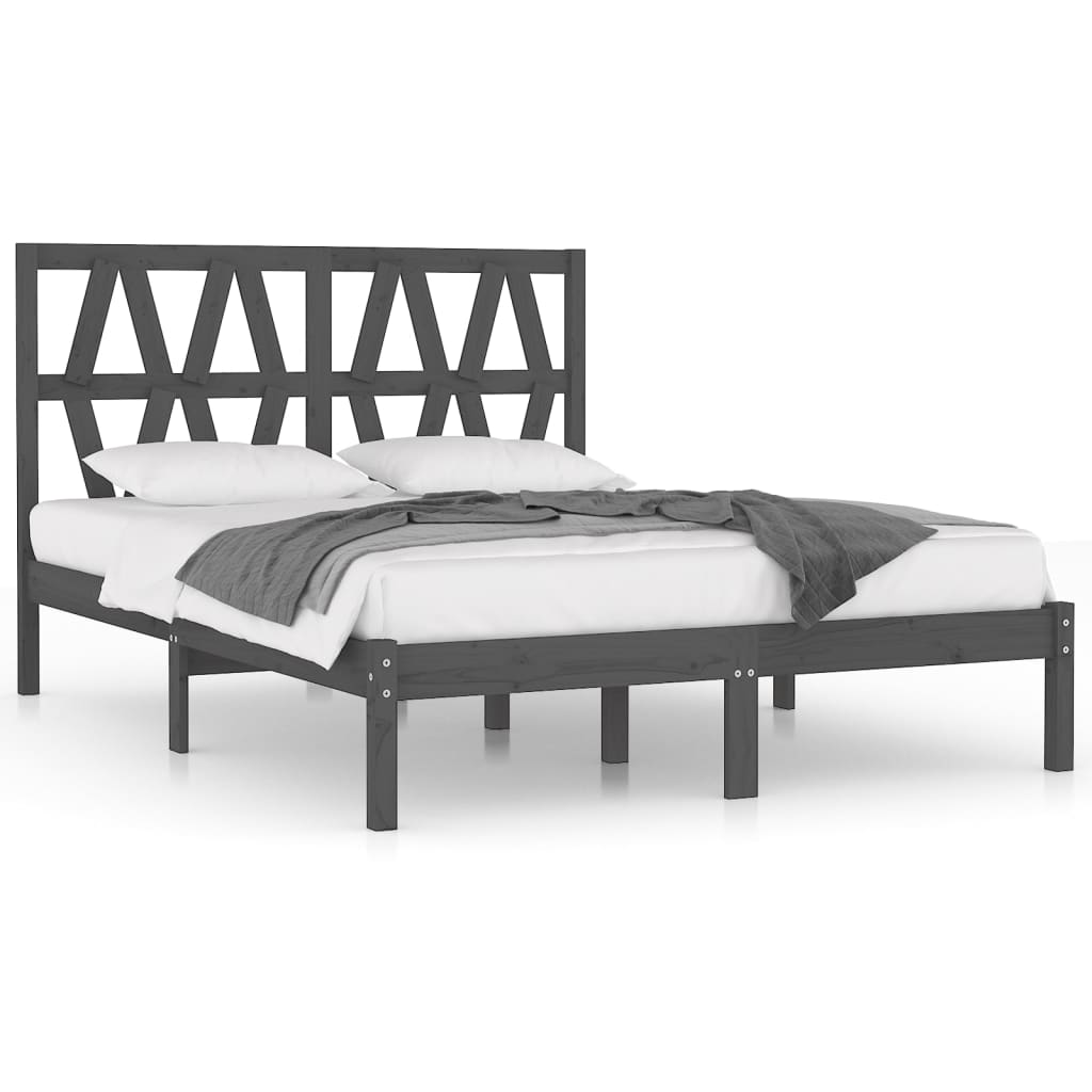 Cadre de lit sans matelas gris bois massif 200x200 cm - XIOS