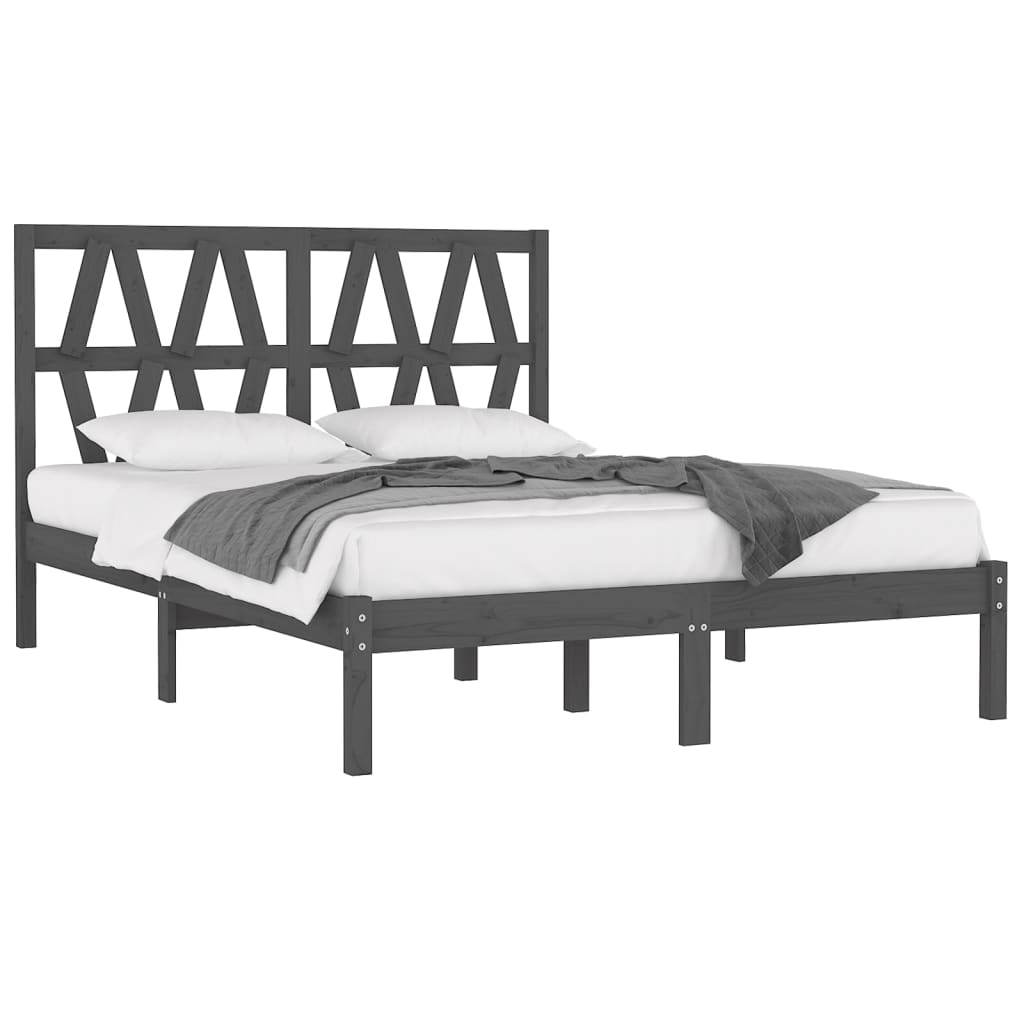 Cadre de lit sans matelas gris bois massif 200x200 cm - XIOS