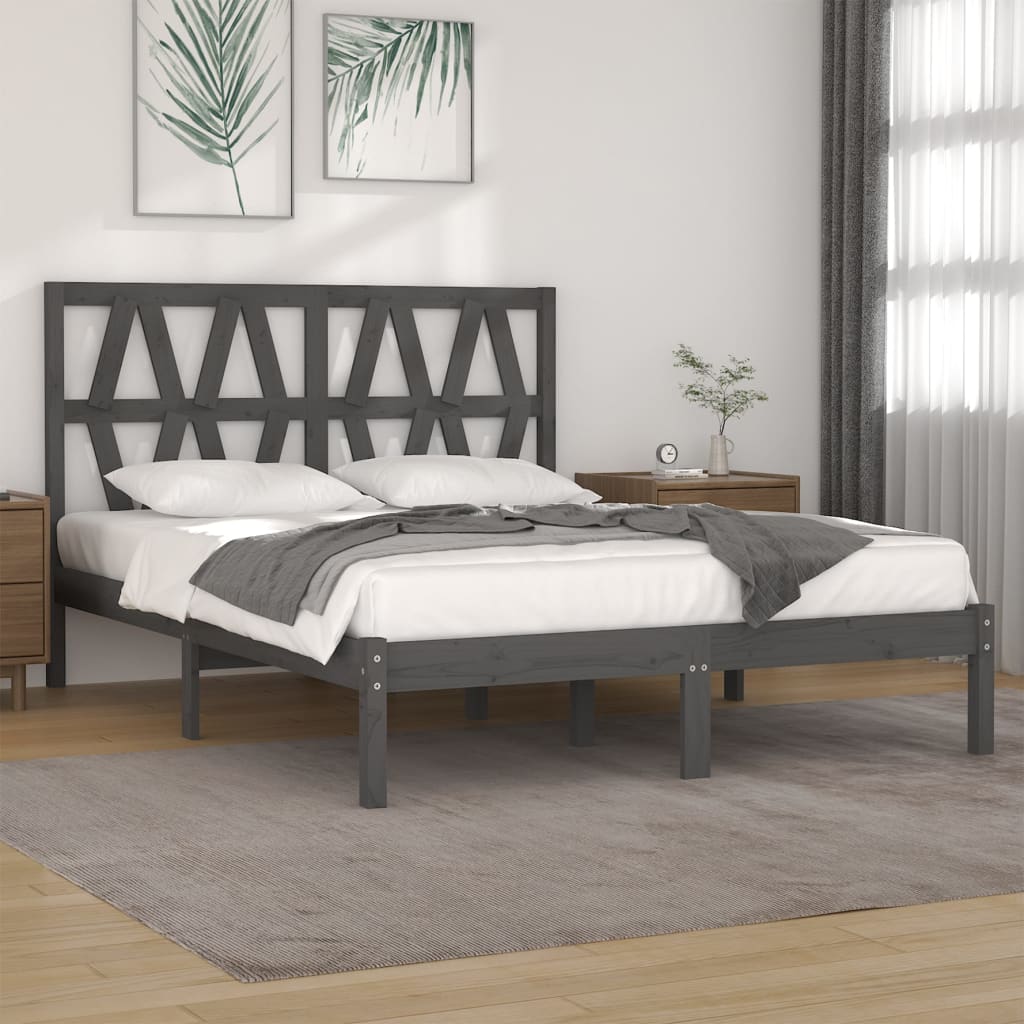 Cadre de lit sans matelas gris bois massif 200x200 cm - XIOS