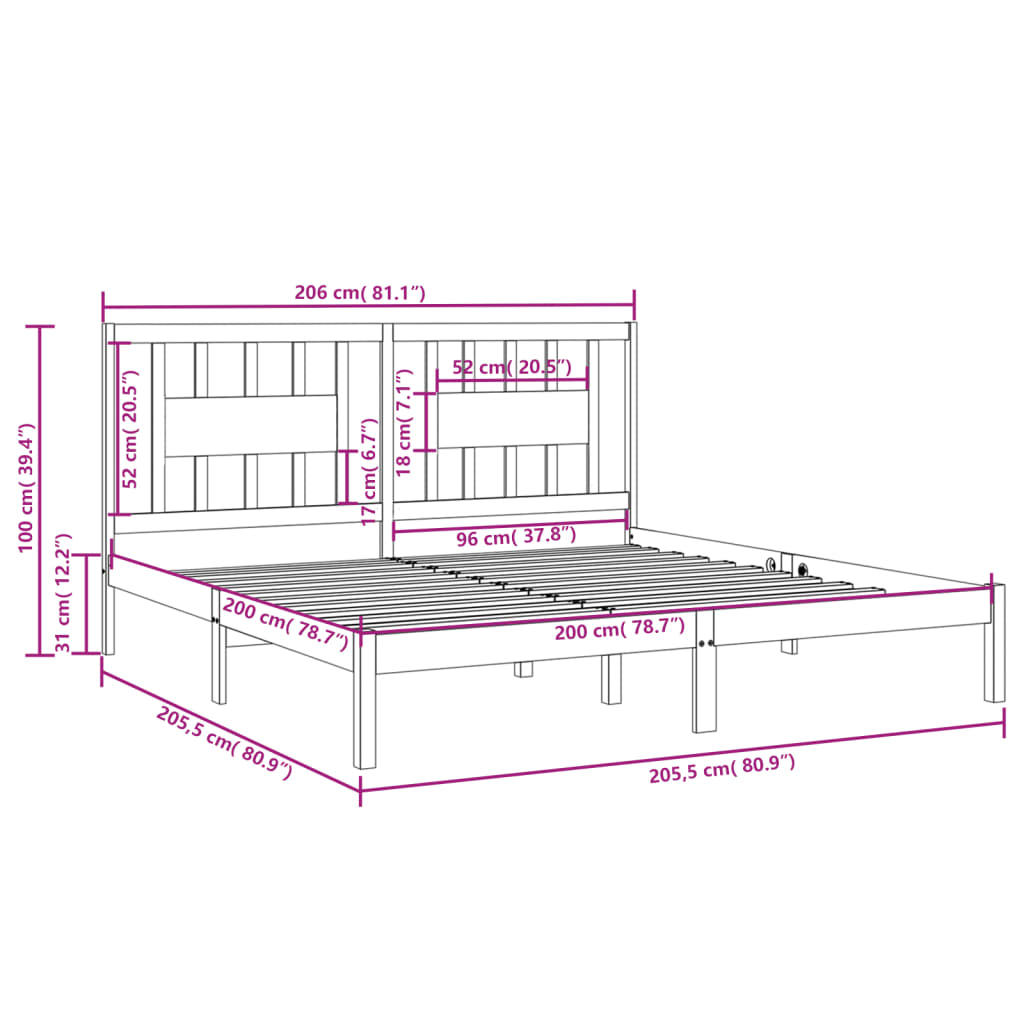 Cadre de lit sans matelas noir bois massif 200x200 cm - XIOS